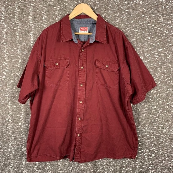 Wrangler Other - Wrangler Short Sleeve Red Button Up Short Sleeve Shirt 100% Cotton Men's 2XL